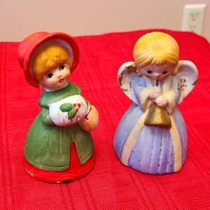 Vintage Christmas Caroler and Angel Figural Bells Jasco & J.S.N.Y